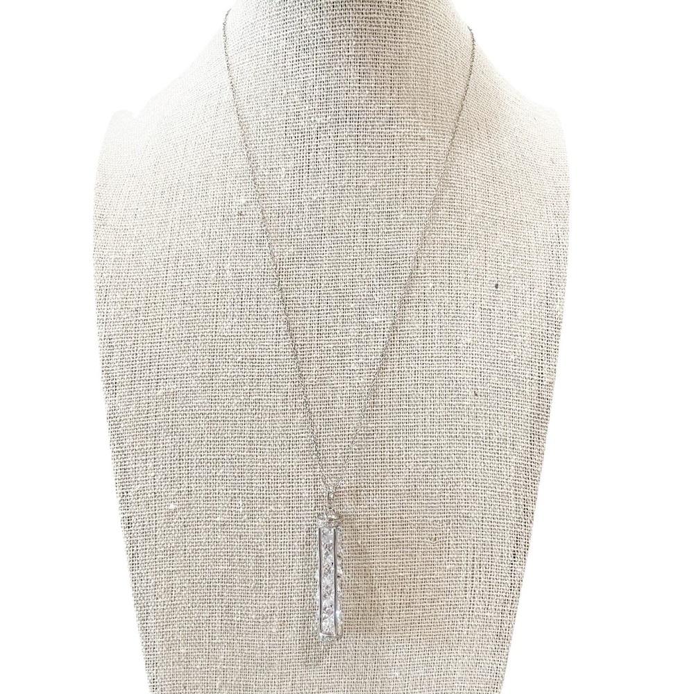 JTV Sterling Silver Bar Pendant Necklace With Clear Crystals Women’s One Size - Picture 3 of 6